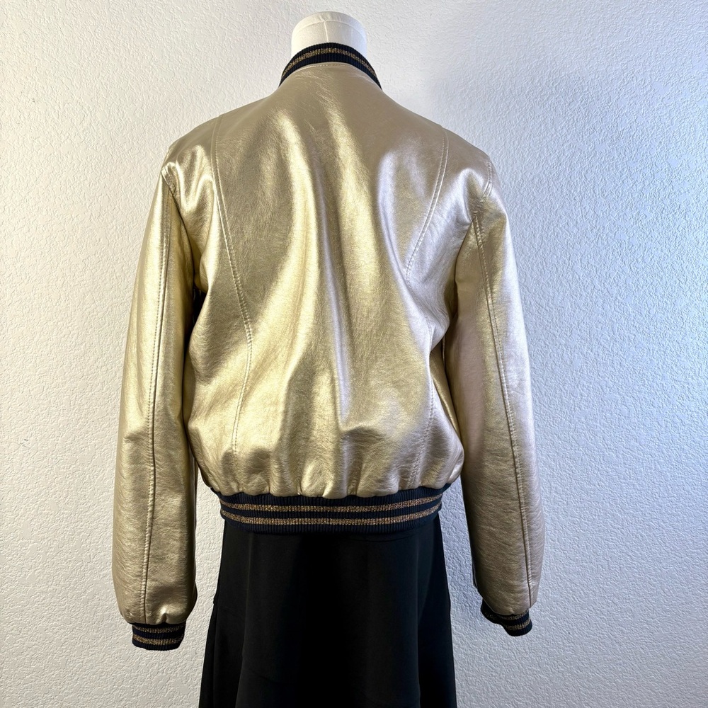 Gold Metallic Bomber Jacket — Full Zip, Rib Trim, Size M (Measurements Included) - Picture 4 of 6